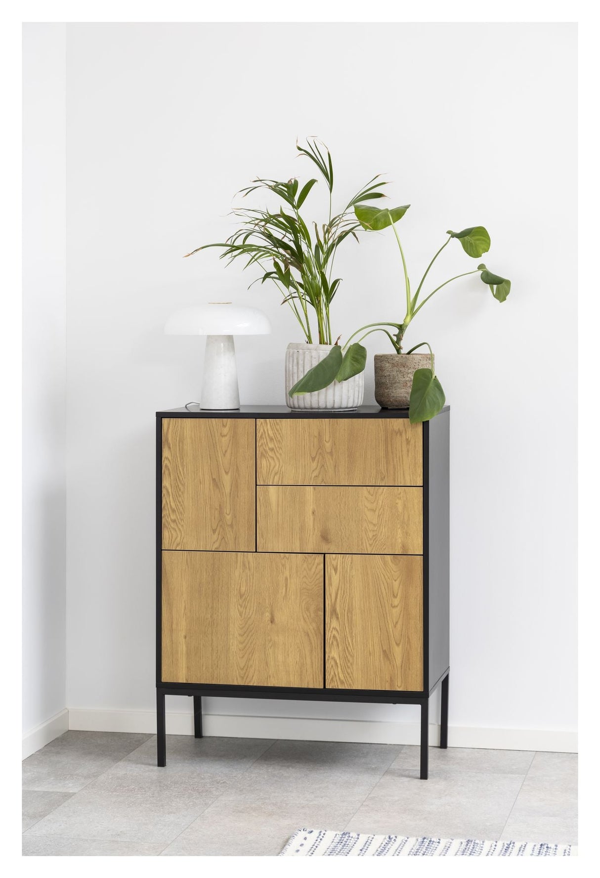 Seaford Sideboard 3 doors, 2 drawers, Matte black/Paper wild oak