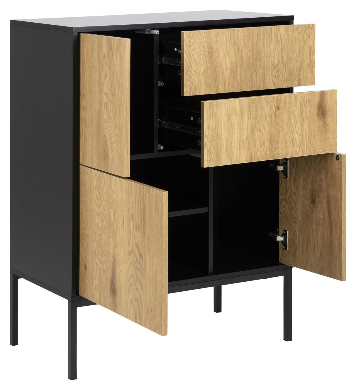 Seaford Sideboard 3 doors, 2 drawers, Matte black/Paper wild oak