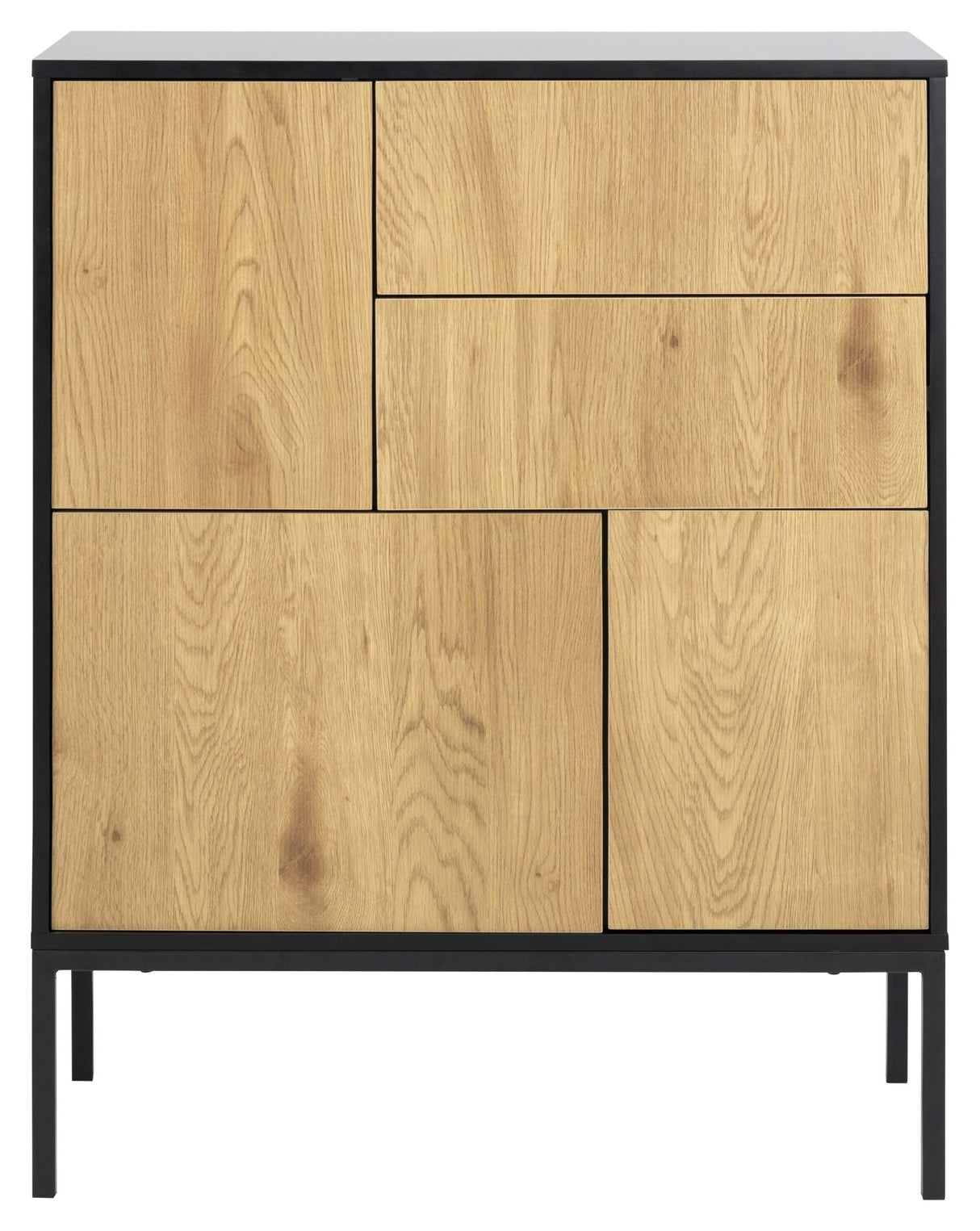 Seaford Sideboard 3 doors, 2 drawers, Matte black/Paper wild oak