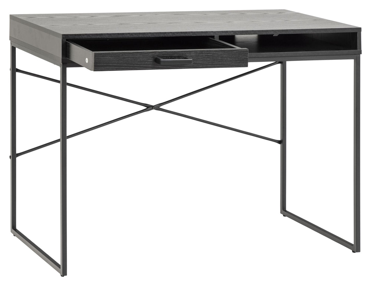 Seaford Desk w. 1 drawer, Melamine ash black