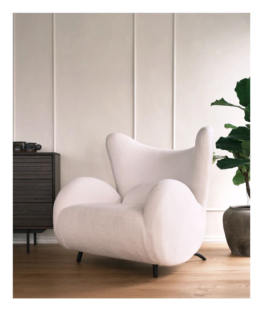 Big buffalo Armchair, lambskin look, Offwhite