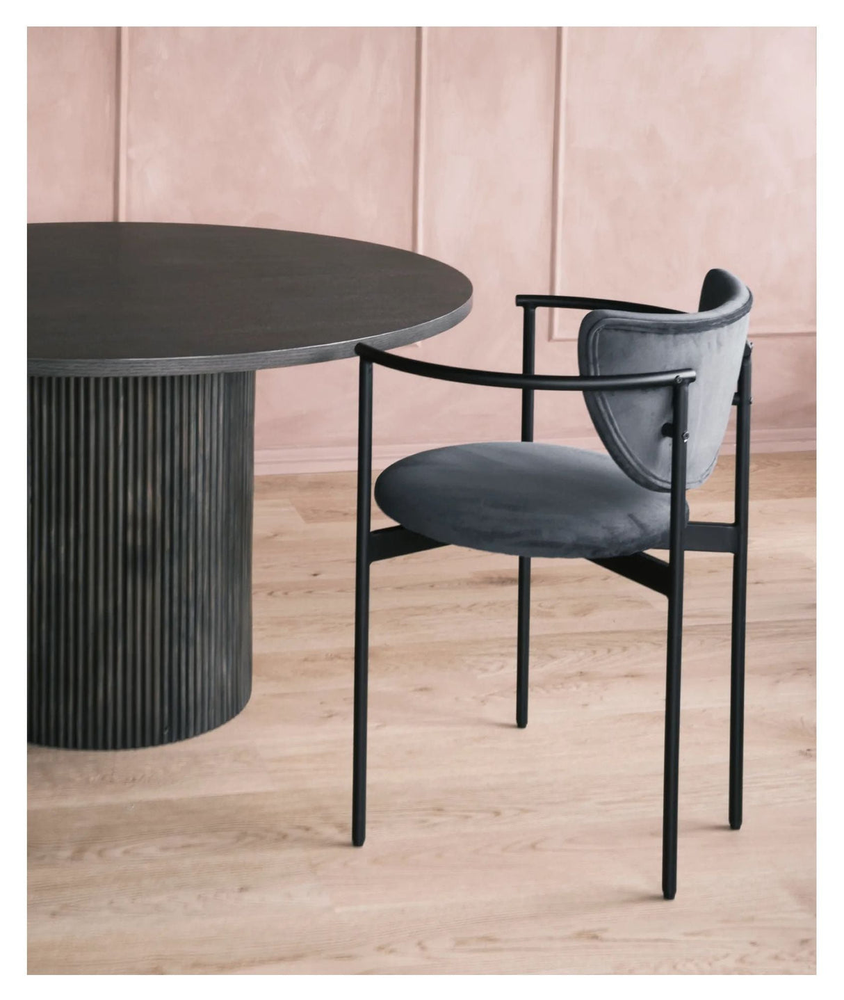 Lunar Dining chair with armrests, Dark gray Velvet