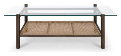 Neo Coffee table with glass plate and shelf in braid, Smoked oak