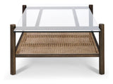 Neo Coffee table with glass plate and shelf in braid, Smoked oak