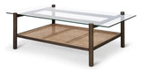 Neo Coffee table with glass plate and shelf in braid, Smoked oak