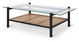 Neo Coffee table with glass plate and shelf in braid, Black