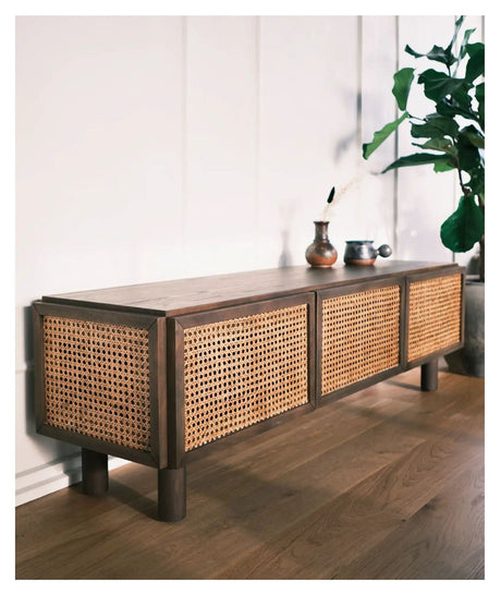 Neo TV Table, Smoked Oak and French Woven Doors