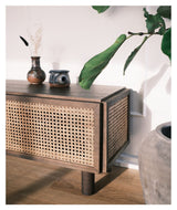 Neo TV Table, Smoked Oak and French Woven Doors