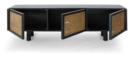 Neo TV Table, Black Oak and French Woven Doors