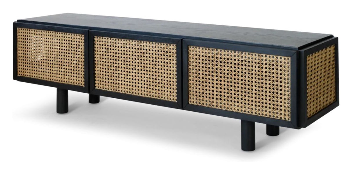 Neo TV Table, Black Oak and French Woven Doors