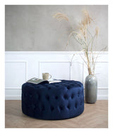 Njordec Velvet Chesterfield puff, Blue, Ø85