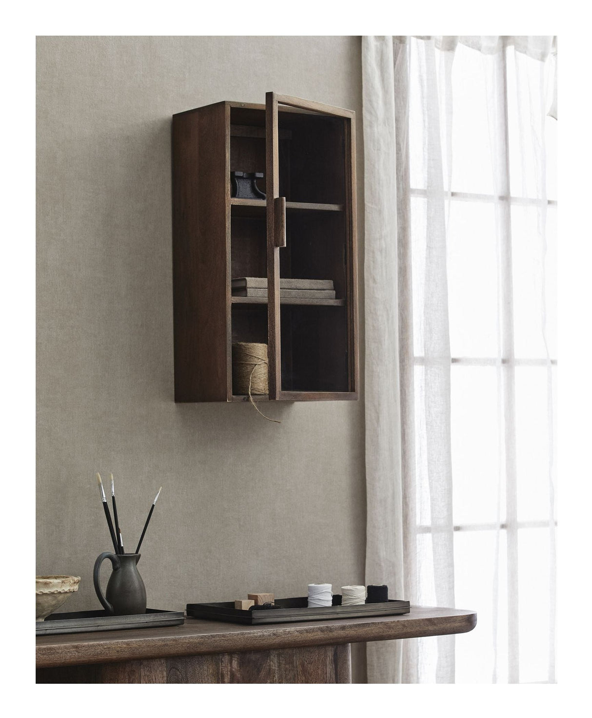 NANGO Wall cabinet with 1 door, Dark brown, Mango wood