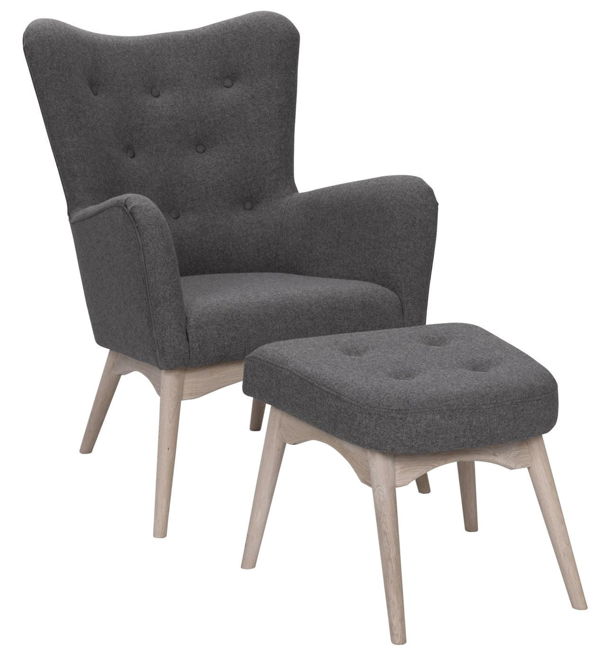 Palmetto Armchair with stool - dark Gray Wool