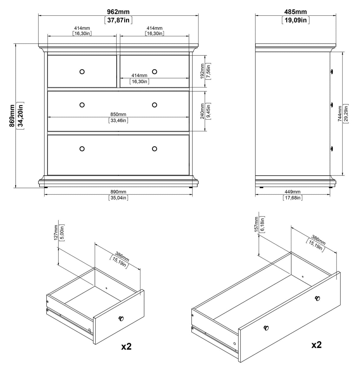 Paris Chest w. 4 drawers - White