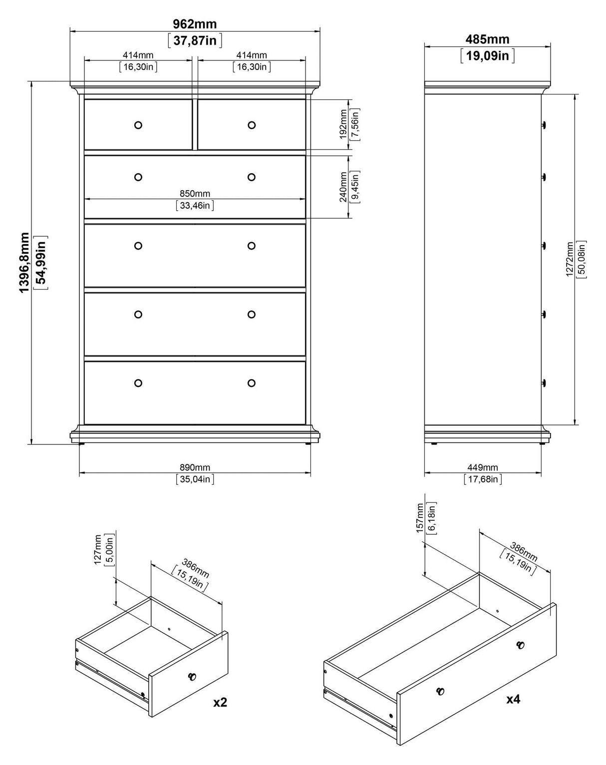 Paris Chest w. 6 drawers - White