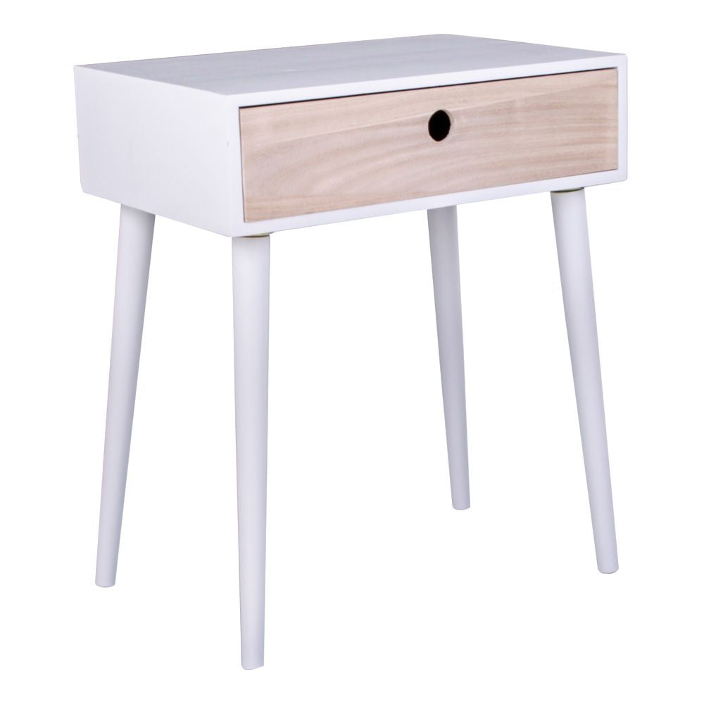 Parma Bedside table, white with 1 wooden drawer