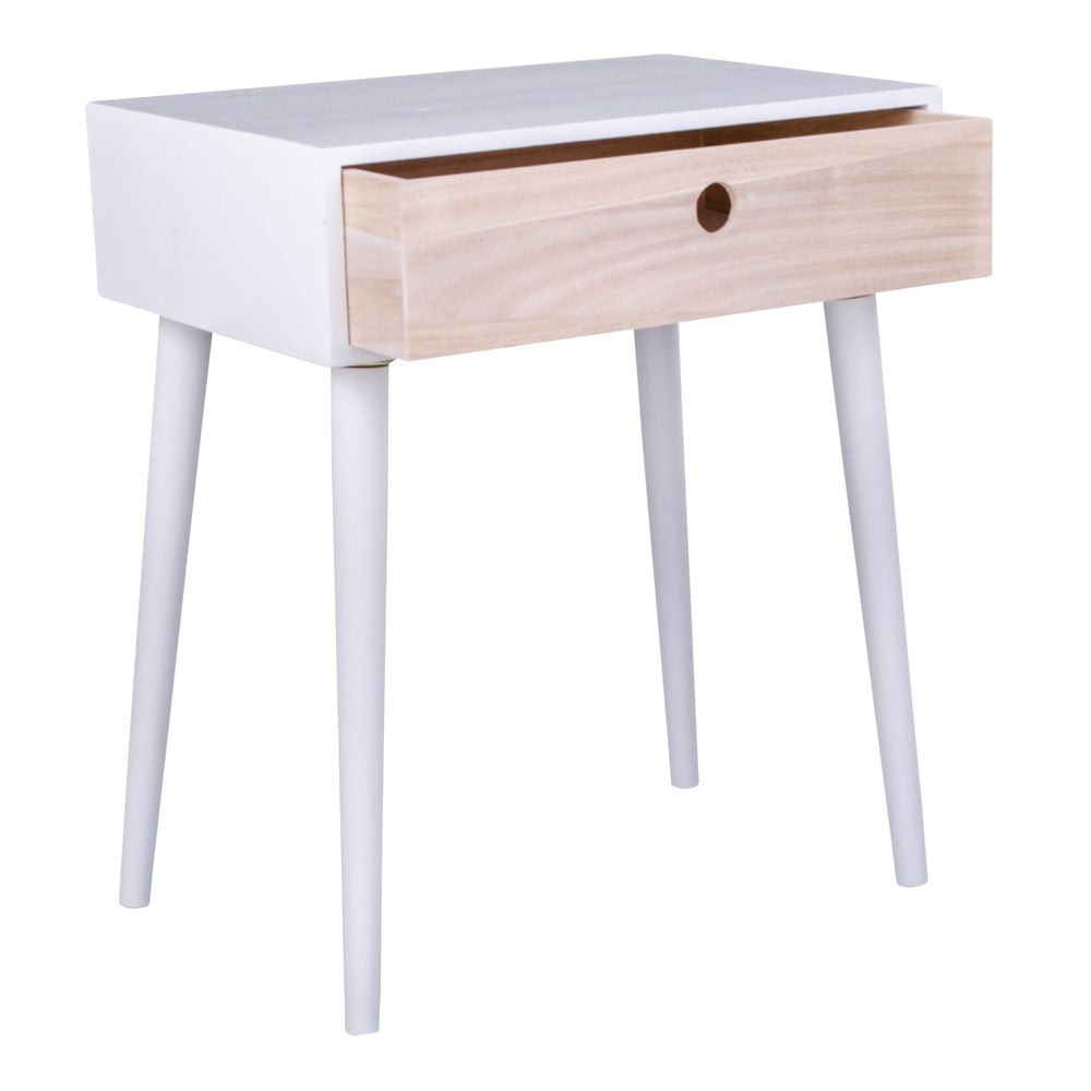 Parma Bedside table, white with 1 wooden drawer