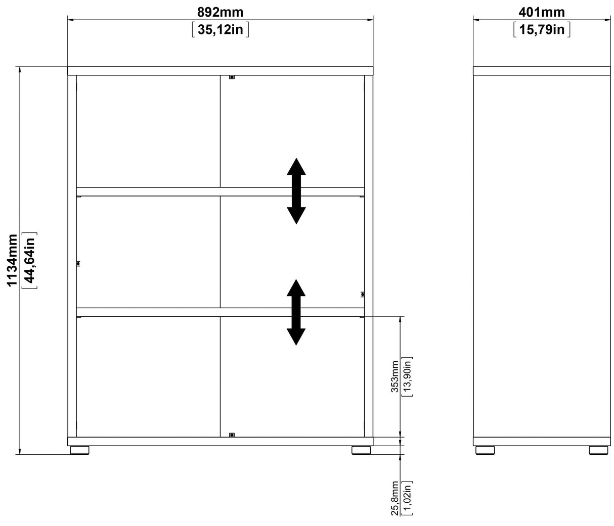 Prima Bookshelf - White w/2 shelves