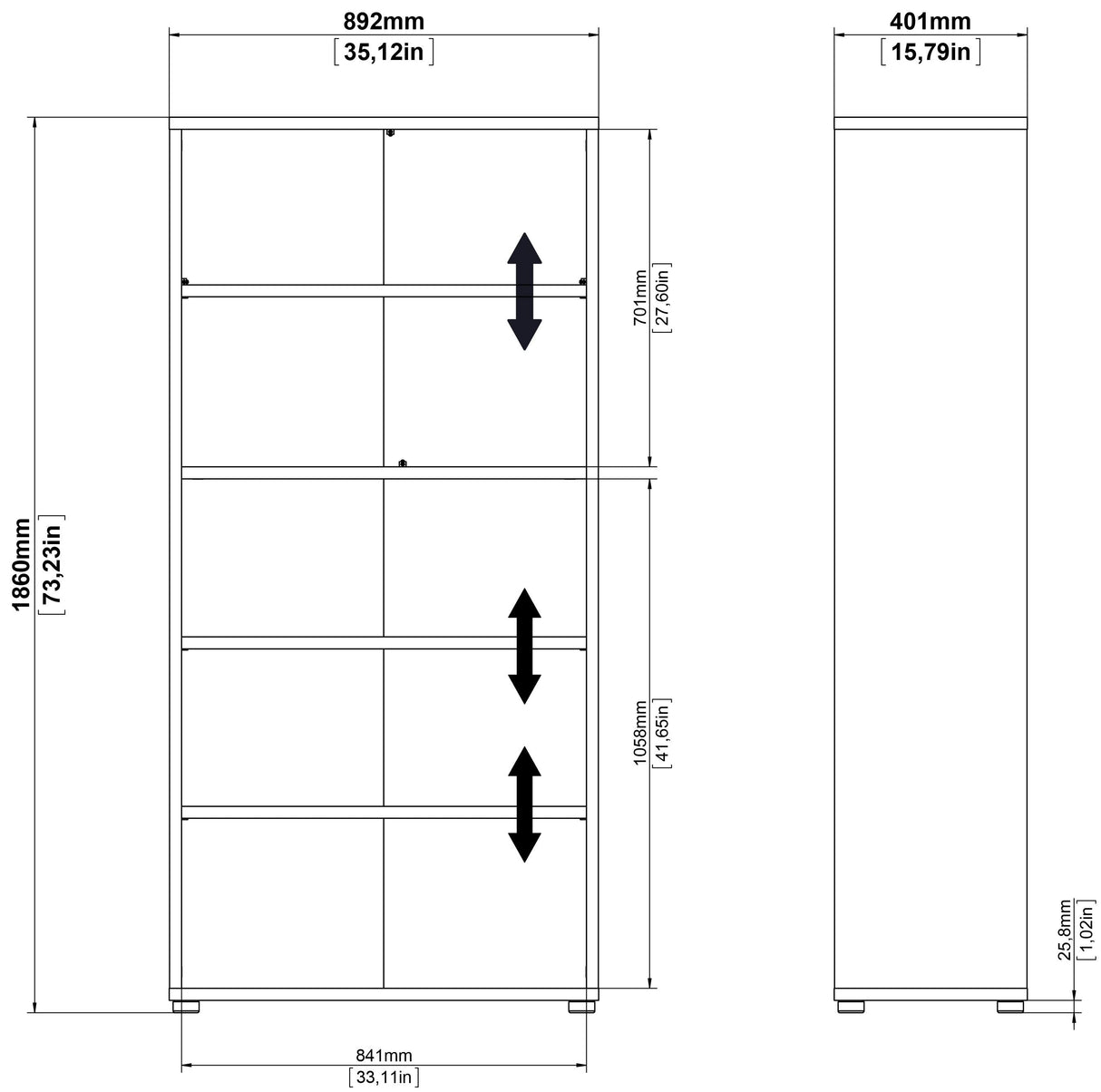 Prima Bookshelf - White w/4 shelves