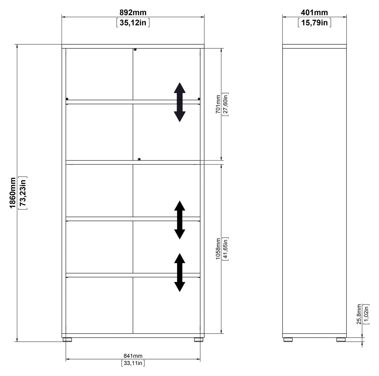 Prima Bookshelf - Light wood/Oak w/4 shelves