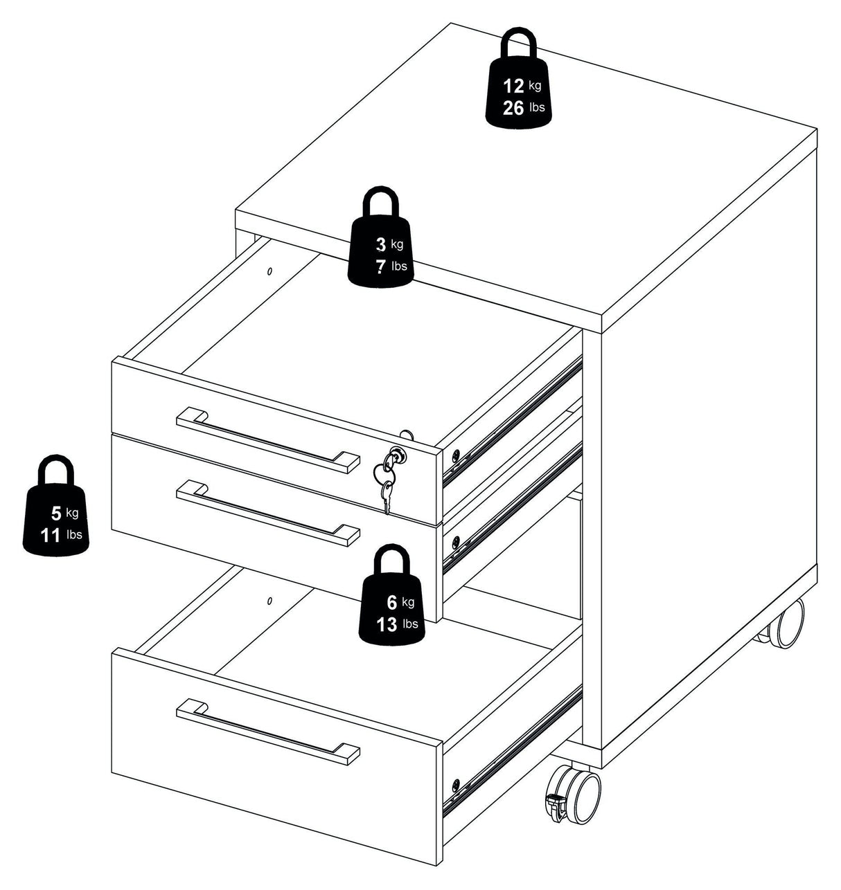 Prima Drawer module - Light wood w/4 drawers