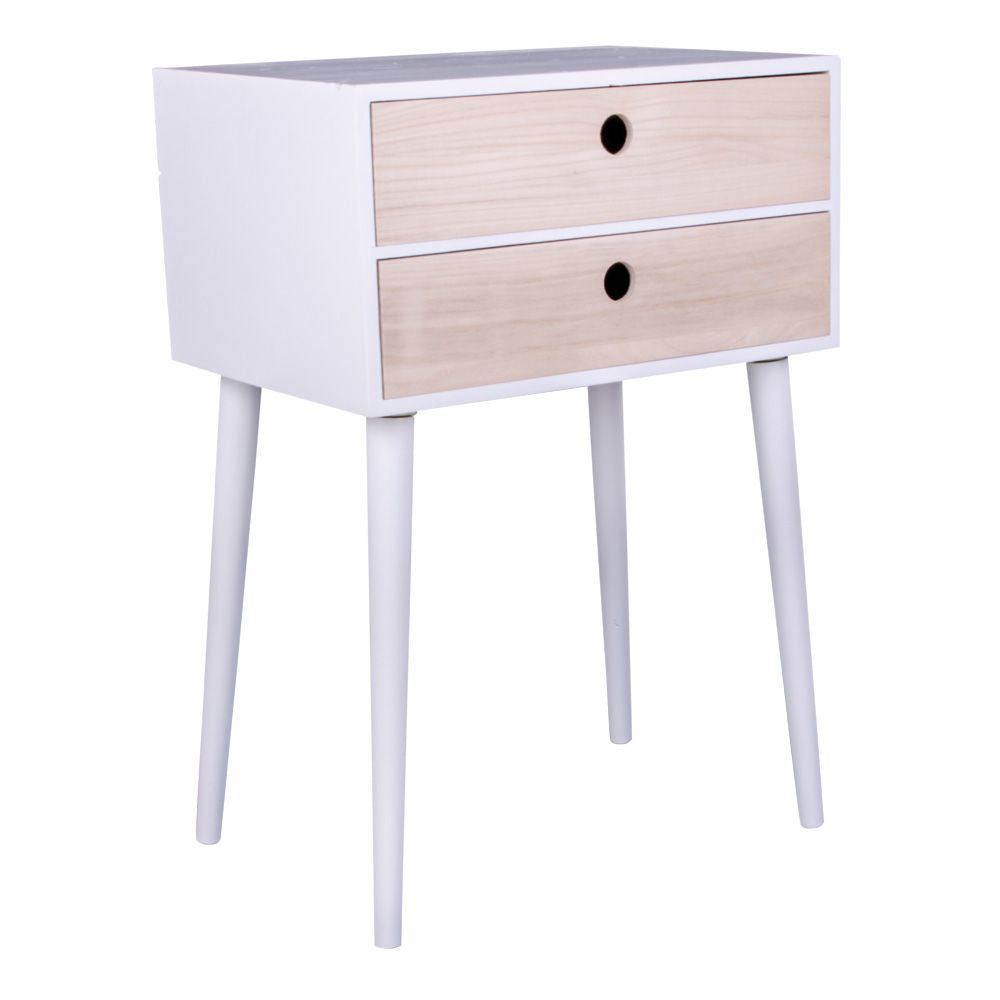 Rimini Bedside table, white with 2 wooden drawers