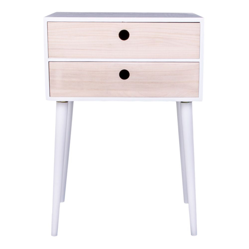 Rimini Bedside table, white with 2 wooden drawers