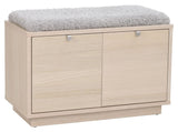 Confetti Bench, white washed oak 2 drawers, gray cushion