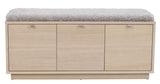 Confetti Bench, white washed oak 3 drawers, gray cushion