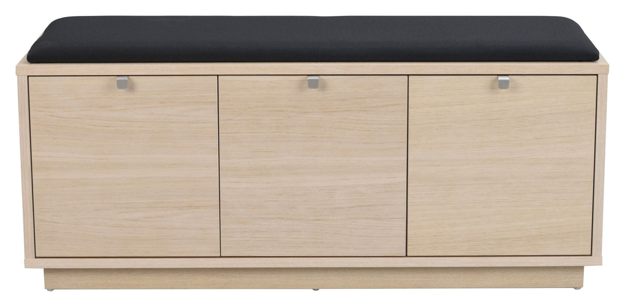 Confetti Bench, white washed oak 3 drawers, black cushion