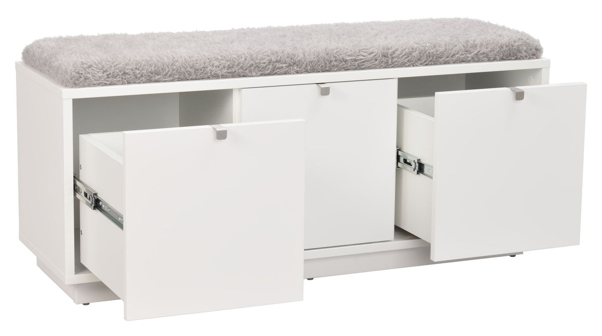 Confetti bench w/3 drawers White, Gray cushion