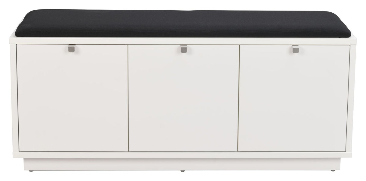 Confetti bench w/3 drawers White, Black cushion