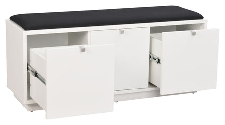 Confetti bench w/3 drawers White, Black cushion