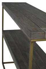 Dalton Console table in dark stained solid pine, brass legs