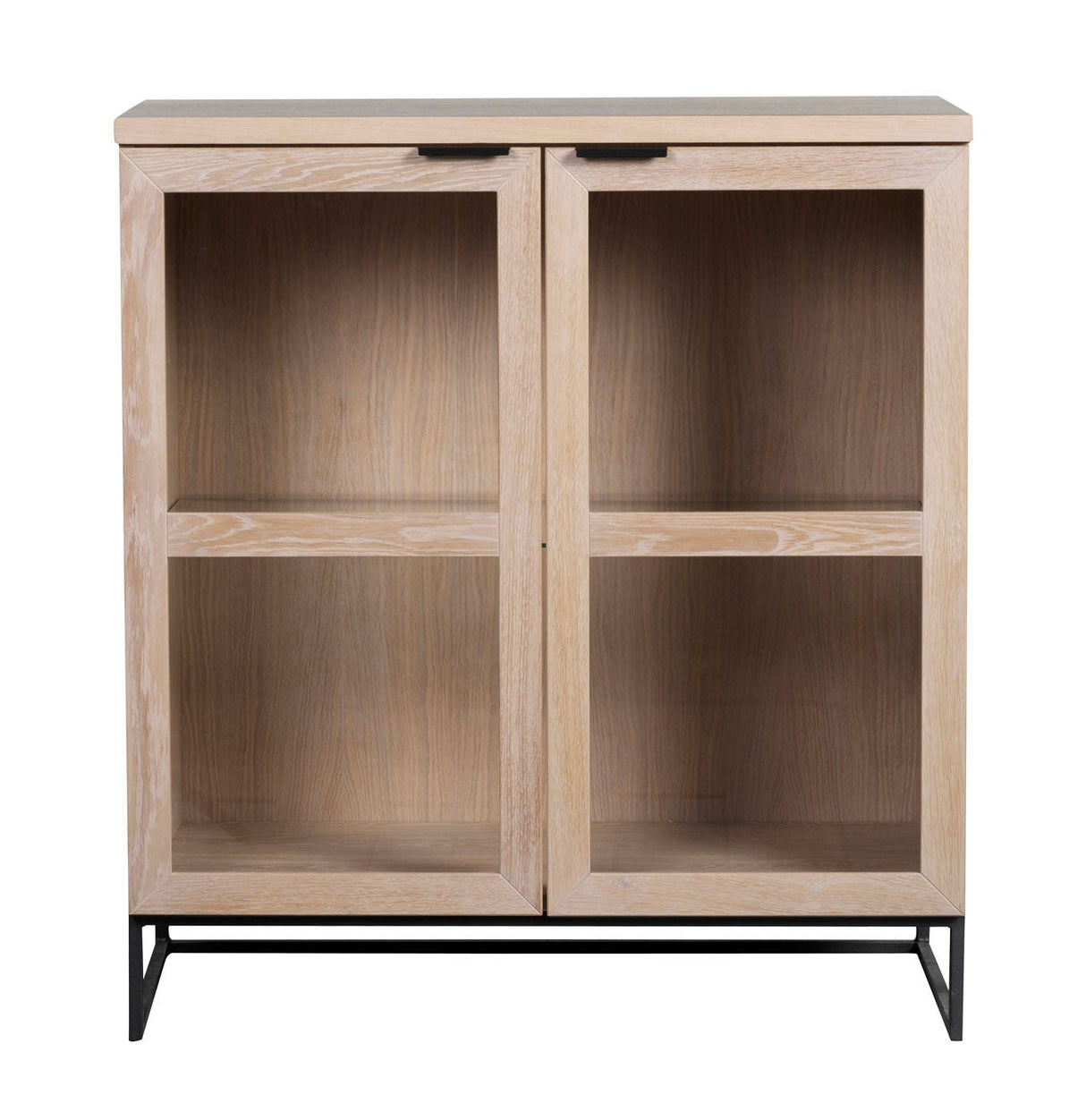 Everett Wine Cabinet, 2 Glass Doors - Oak/Black