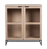 Everett Wine Cabinet, 2 Glass Doors - Oak/Black