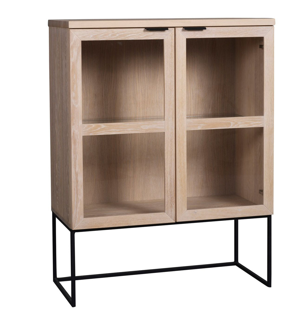 Everett Wine Cabinet, Glass Doors - Oak/Black