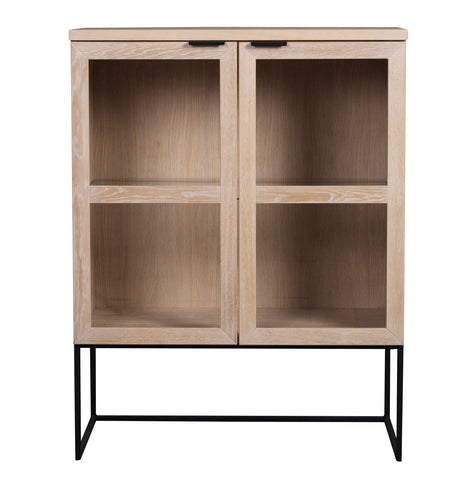 Everett Wine Cabinet, Glass Doors - Oak/Black