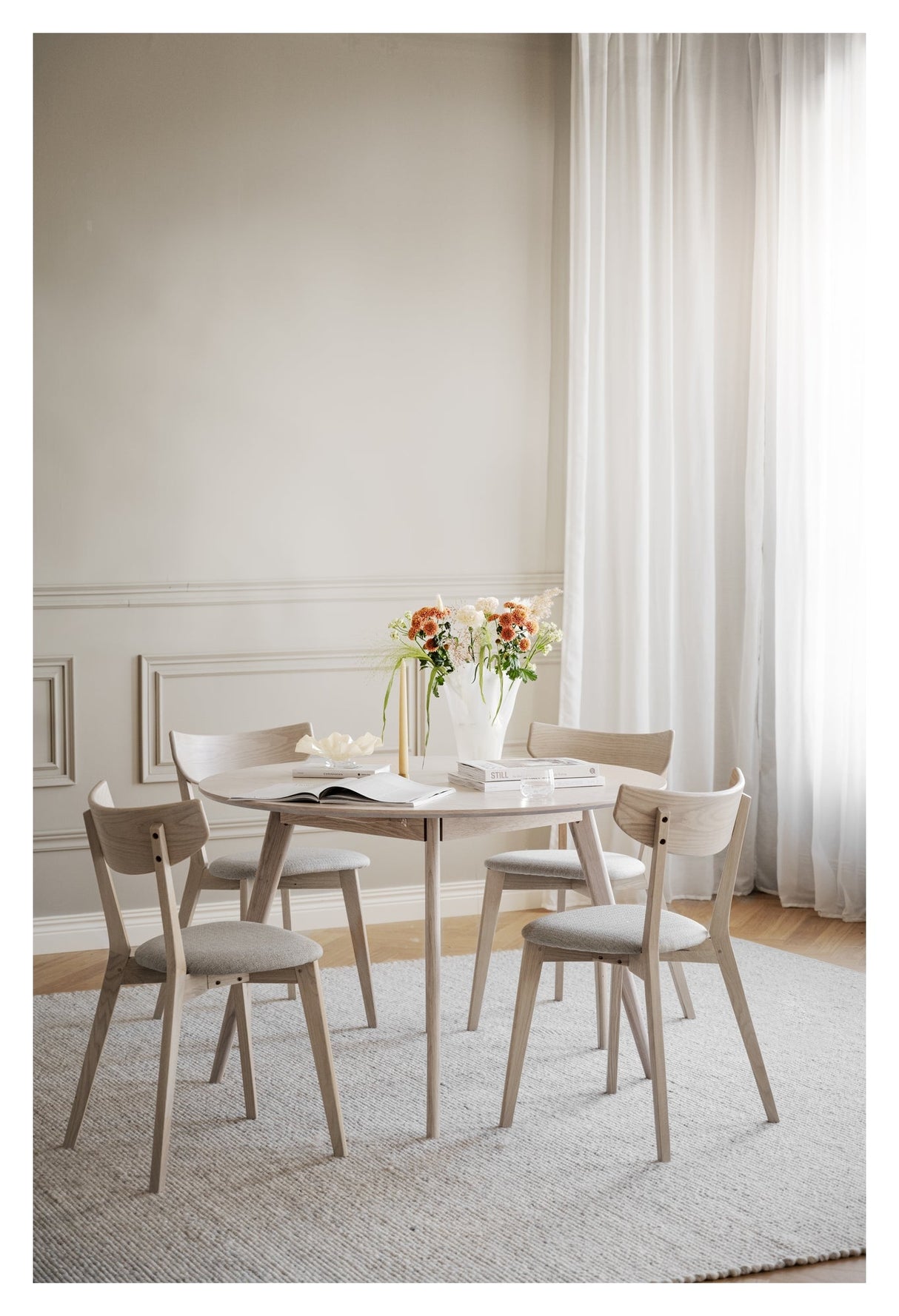 Ami, dining chair - light oak/gray-beige