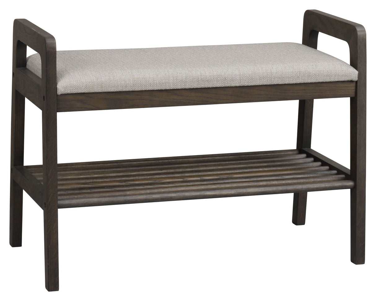 Inverness Bench with Shoe Shelves - Brown Oak/Beige