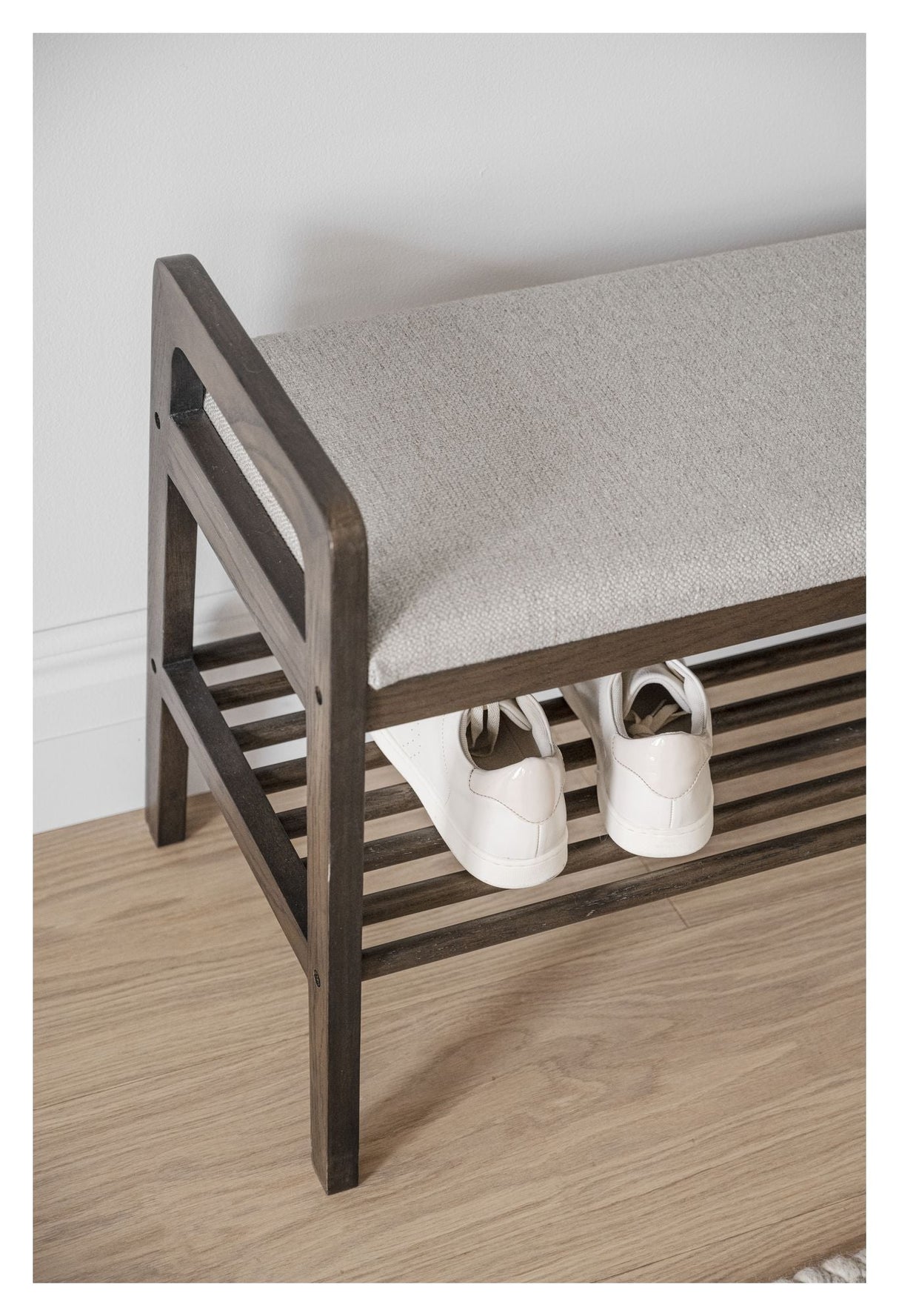 Inverness Bench with Shoe Shelves - Brown Oak/Beige