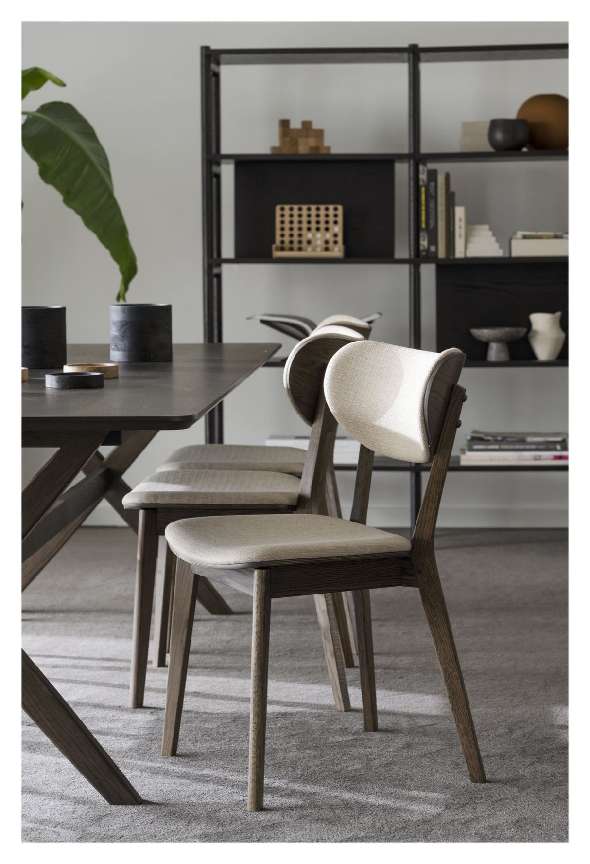 Kato Dining chair, Brown oak, beige fabric