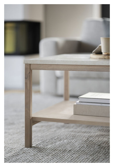 Orwel Coffee table, Beige travertine, White pigm., 140x60