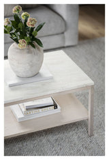 Orwel Coffee table, Beige travertine, White pigm., 140x60