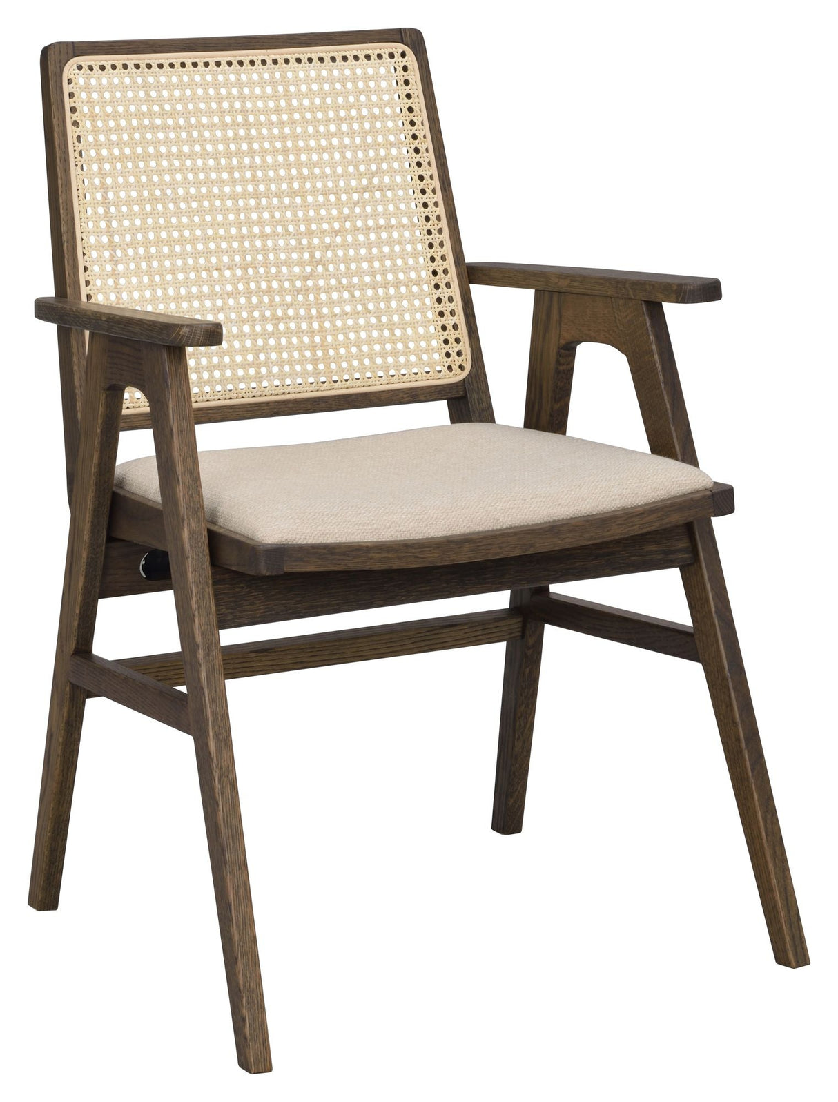 Prestwick Armchair, Brown oak and rattan, beige fabric