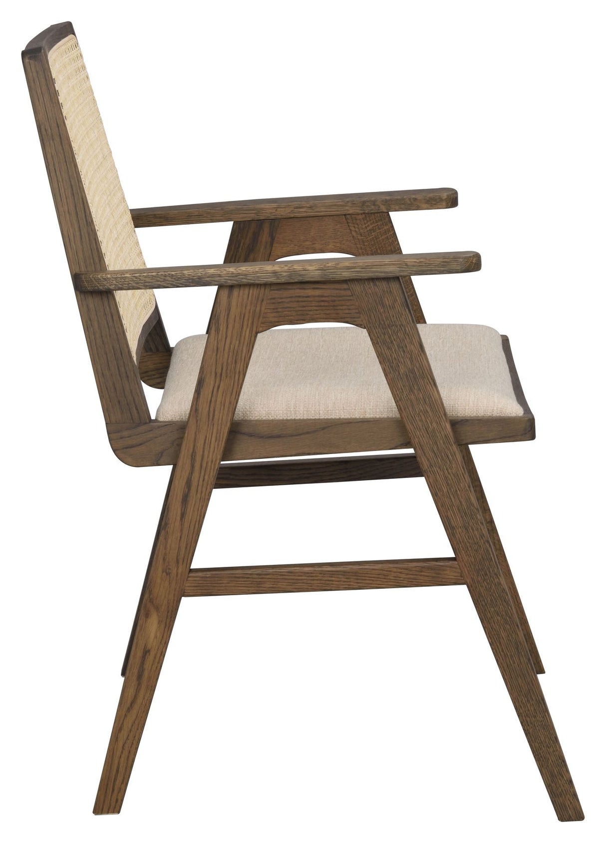 Prestwick Armchair, Brown oak and rattan, beige fabric