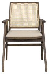 Prestwick Armchair, Brown oak and rattan, beige fabric