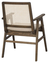 Prestwick Armchair, Brown oak and rattan, beige fabric