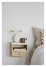 Whitmore, bedside table - white pigmented oak/marble