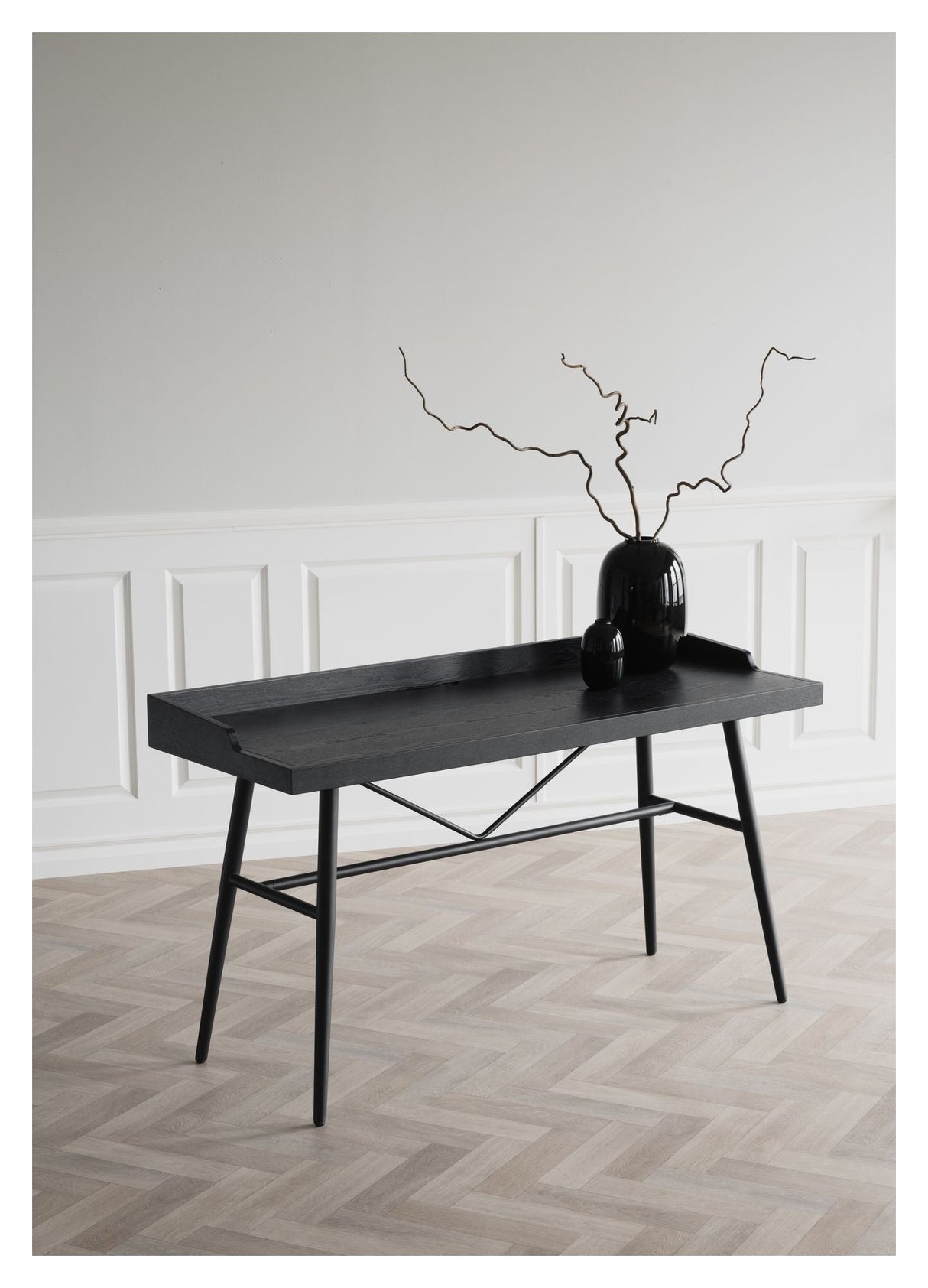 Springdale Desk, Black Lacquered Ash Veneer and Metal